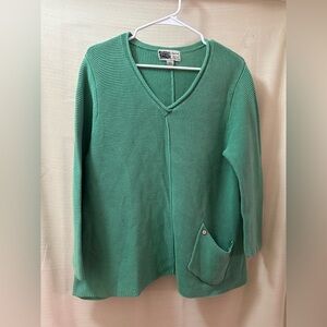 Habitat 100% Cotton Green Textured Knit Top Medium Wooden Buttons Bohemian